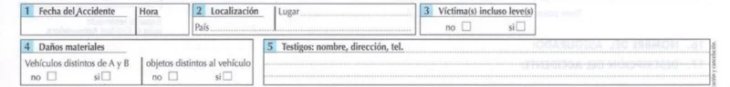 Declaración amistosa: fecha, lugar, heridos, daños materiales y testigos